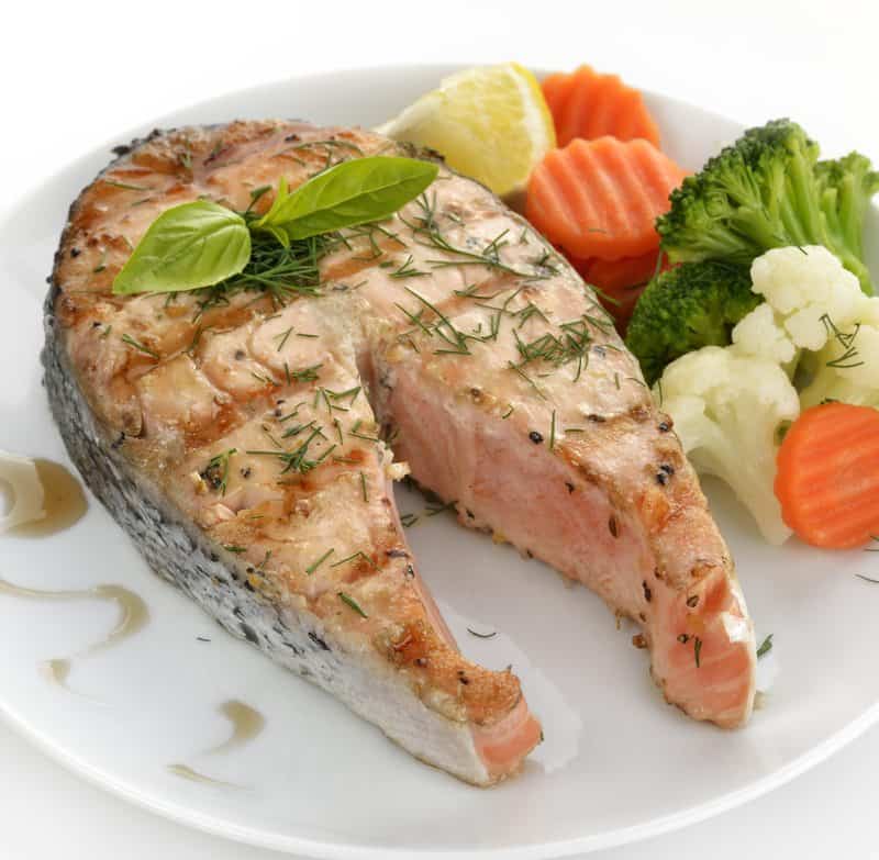 Slice Of Salmon And Vegetables ,Close Up